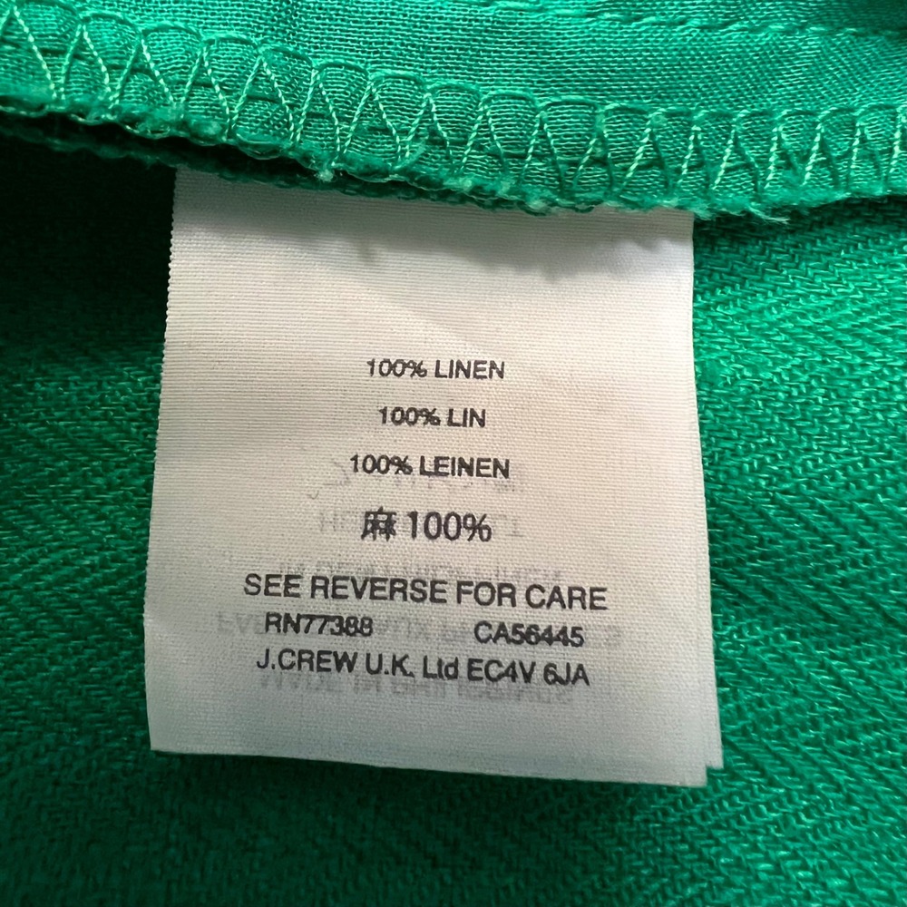 J. Crew Kelly Green Herringbone 100% Linen Preppy Wide Leg Cropped Pants 2P - Picture 10 of 10